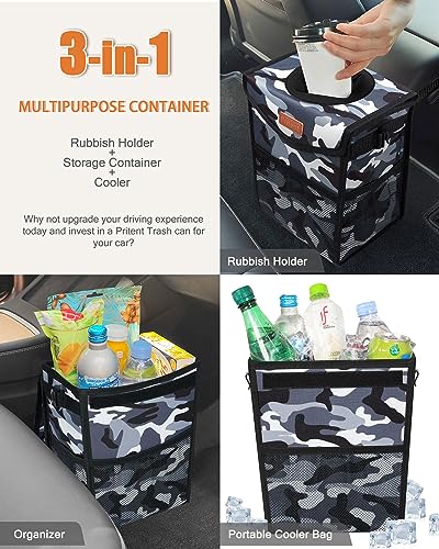 Car Trash Can with Lid Leakproof Car Garbage Bag Vehicle Trash Bin (2 Gallons / Camo Grey)