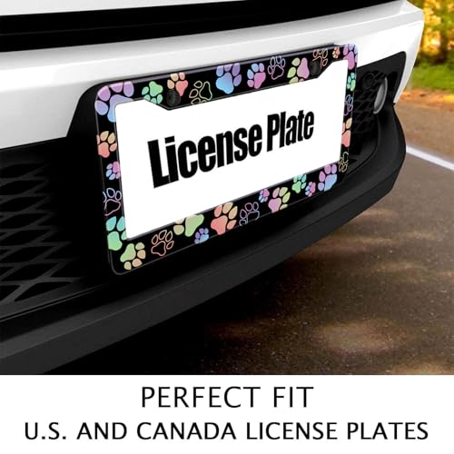 Dog Paw Car License Plate Frames Colorful Pet Paw License Plate Holder (Dog paw Prints)