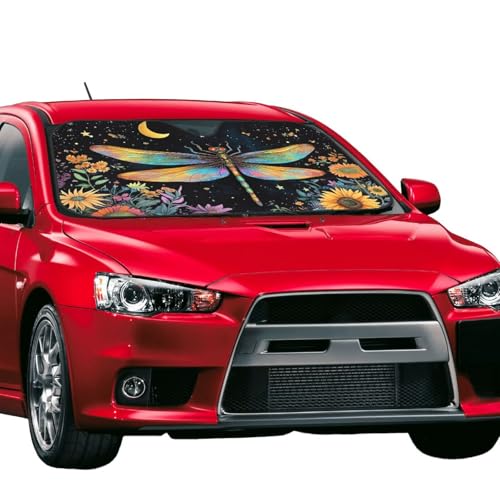 Floral Dragonfly Car Sun Shade Windshield Sunshade Foldable Front Window Shield Cover for Truck SUV (Blue9 / Small)