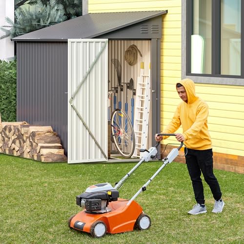 Lean to Storage Shed 4x8 FT Metal Sheds & Outdoor Storage Cabinet Lockable Tool Organization Bike Mower Shed Portable Outside for Garden Patio (4×8ft / Gray)