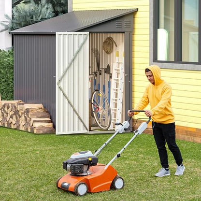 Lean to Storage Shed 4x8 FT Metal Sheds & Outdoor Storage Cabinet Lockable Tool Organization Bike Mower Shed Portable Outside for Garden Patio (4×8ft / Gray)