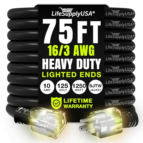 75ft Outdoor Indoor Extension Cord 16 (75 FT / 16AWG / Black)