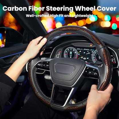 Carbon Fiber Steering Wheel Cover 3PCS Set (Brown)