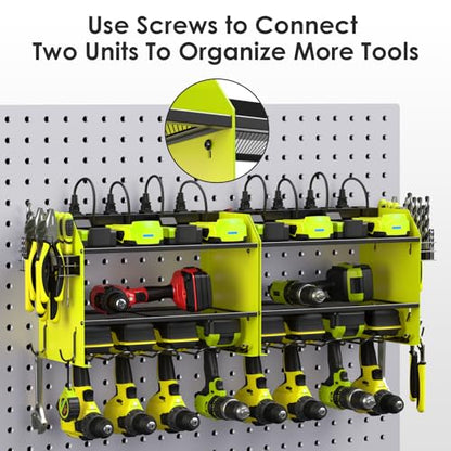 Modular Power Tool Organizer Wall Mount Charging Station (Green / 6FT Cord)