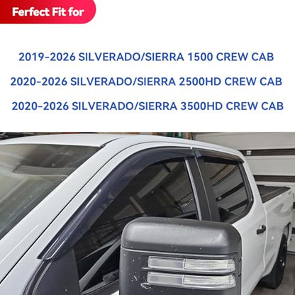 Window Visors Rain Guards for 2019 (2019-2024 Silverado/Sierra 1500 Crew Cab)