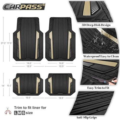 Heavy Duty Rubber Car Mats Metallic (Black and Golden)