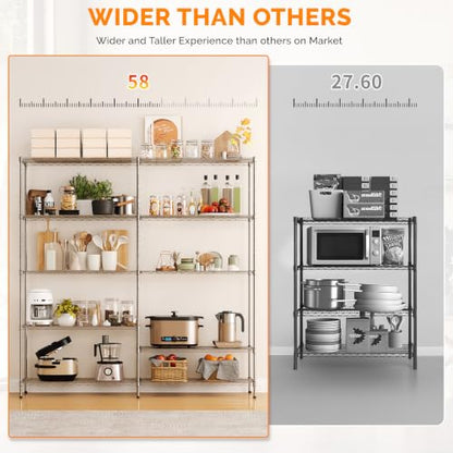 70" W Storage Shelves 1600LBS Heavy Duty Metal Shelving (Chrome / 69.8"W × 15.8"D × 71"H)