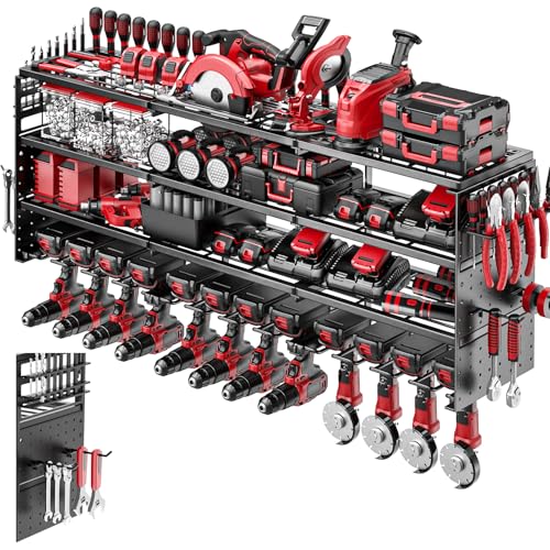 52" Metal Power Tool Organizer Wall Mount (Black / 12 Drills Holder)
