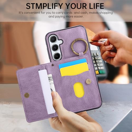 Compatible with Samsung Galaxy S24 FE 5G Wallet Case Screen Protector Crossbody Shoulder Strap Ring Buckle Stand Card Holder Magnetic Car Mount Phone Cover for S 24 EF AI S24FE 24S Women Men Purple (Purple / for S24 FE)