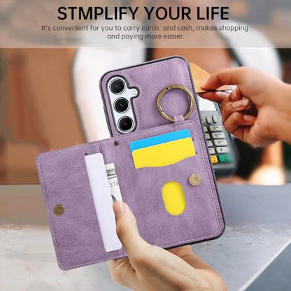 Compatible with Samsung Galaxy S24 FE 5G Wallet Case Screen Protector Crossbody Shoulder Strap Ring Buckle Stand Card Holder Magnetic Car Mount Phone Cover for S 24 EF AI S24FE 24S Women Men Purple (Purple / for S24 FE)