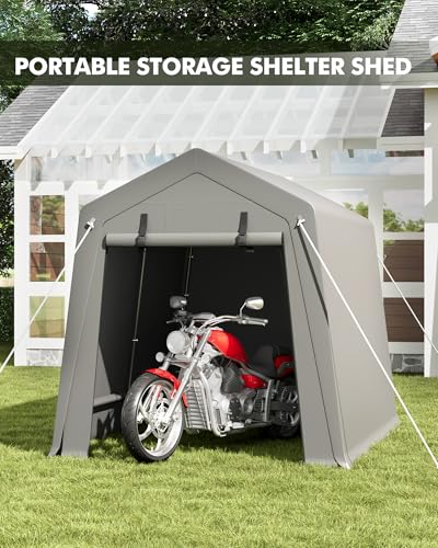 7 x 10 ft Carport Storage Shed (PE Carport / 7x10 FT / Gray)