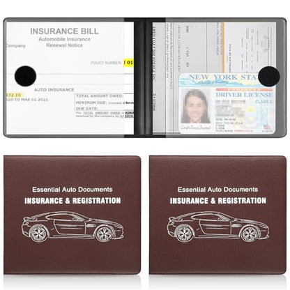 Car Registration and Insurance Card Holder (Lychee pattern Brown)