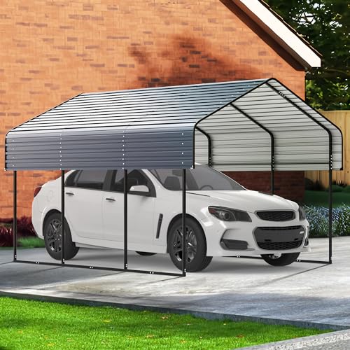 10'x15' Heavy Duty Metal Carport (Gray / 10x15ft Without Sidewalls)