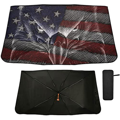 American Flag Bald Eagle Windshield Sun Shade Umbrella USA Patriotic July 4th Foldable Car Front Window Sunshade Blocks UV Rays Heat Keep Vehicle Cool (multi 2)