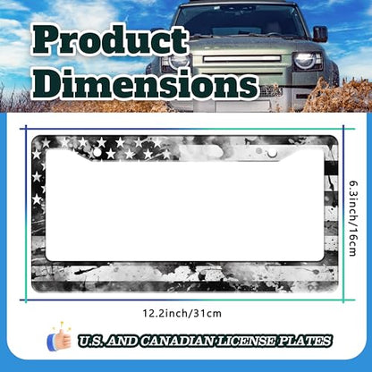 Vintage American Flag License Plate Frame Stainless Steel 6.3 X 12.2 Inch (Vintage American Flag)