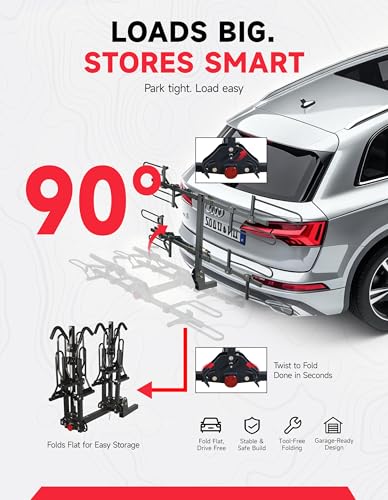 Young 4 Bike Rack Hitch Mount Platform Style Carrier for Cars Trucks SUVs Minivans with 2" Hitch Receiver (4-BIKE RACK 160 LBS)