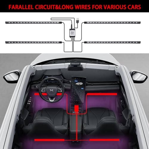 Smart USB Interior Car LED Strip Light with App Control (RGB Multicolor / 72LED,4strips)