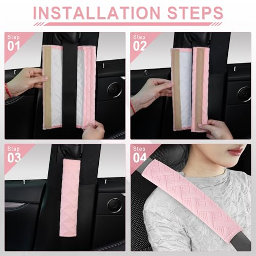 2 Pack Universal Car Shoulder Strap Pads Cover for A More Comfortable Driving (Pale Pink)
