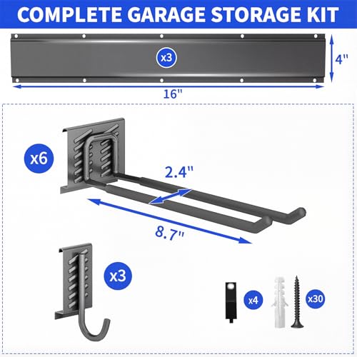 Garage Tool Organizer Wall Mount (48" - 9 Hooks)