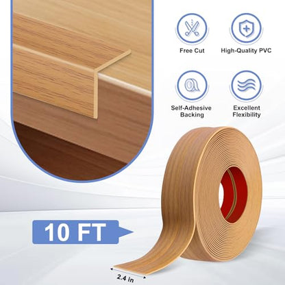 Wall Corner Protector Moulding Trim Peel and Stick (Light Brown Wood / 2.4 In x 10 Ft)
