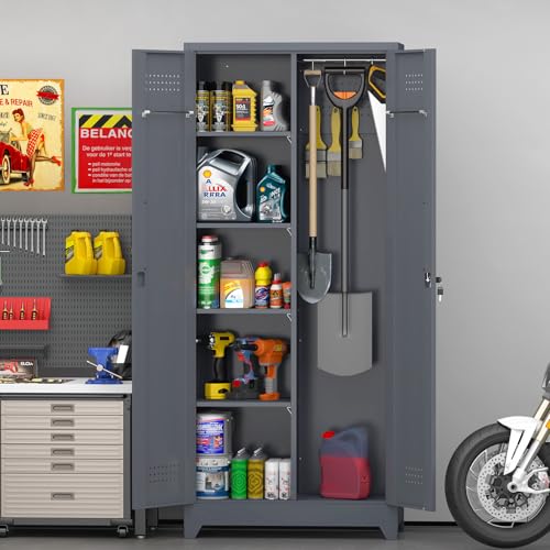 72'' Metal Utility Storage Cabinet with Pegboard & Tool Hanging Bars (Grey / 72.8"H Broom Cabinet)