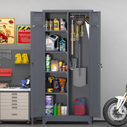 72'' Metal Utility Storage Cabinet with Pegboard & Tool Hanging Bars (Grey / 72.8"H Broom Cabinet)