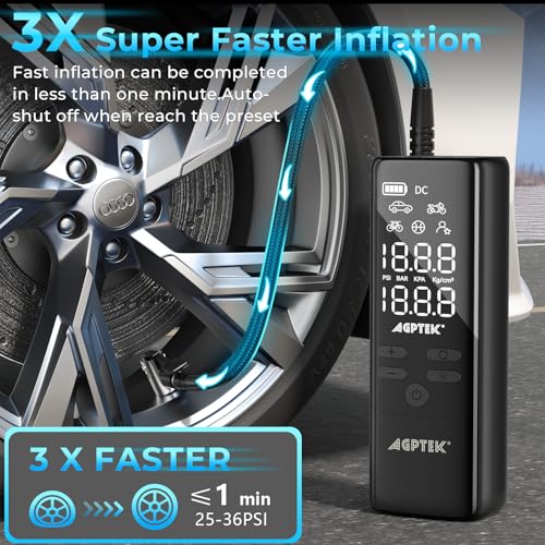 Tire Inflator Portable Air Compressor Pressure Gauge Electric (5000mAh)