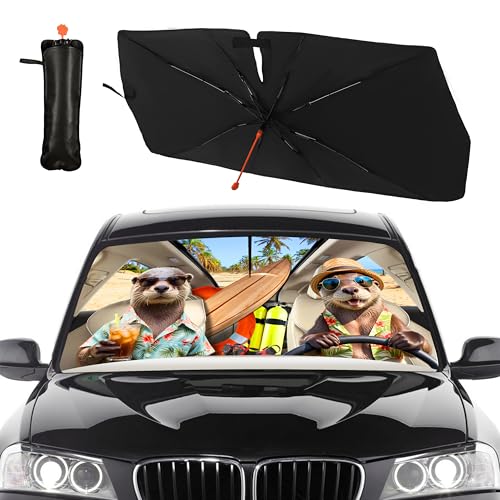 Funny Animal Car Windshield Sun Shade Umbrella (otters-1)