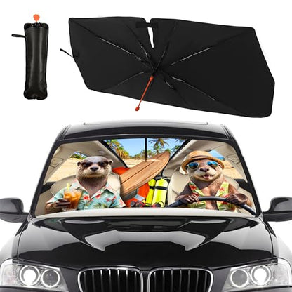 Funny Animal Car Windshield Sun Shade Umbrella (otters-1)