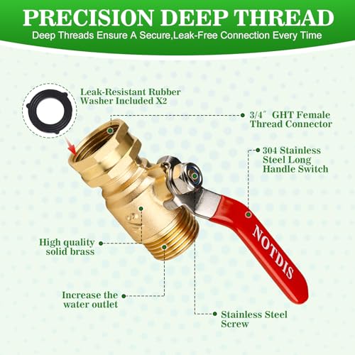 Brass Garden Hose Shut Off Valve with Full (1 way hose splitter 2Pcs)