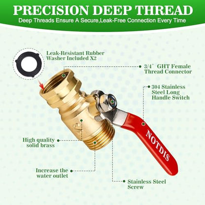 Brass Garden Hose Shut Off Valve with Full (1 way hose splitter 2Pcs)