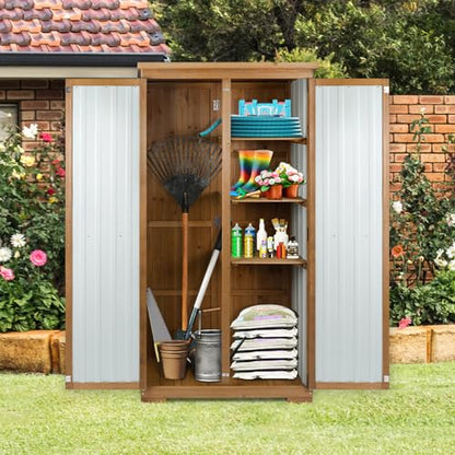 Outdoor Storage Cabinet Wood & Metal with Waterproof Roof (15.6"D x 32.3"W x 66"H)
