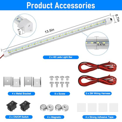 2PC 12V LED Interior Light Bar 6500K 700LM with Switch for RV Van (2PCS DIY Switch)
