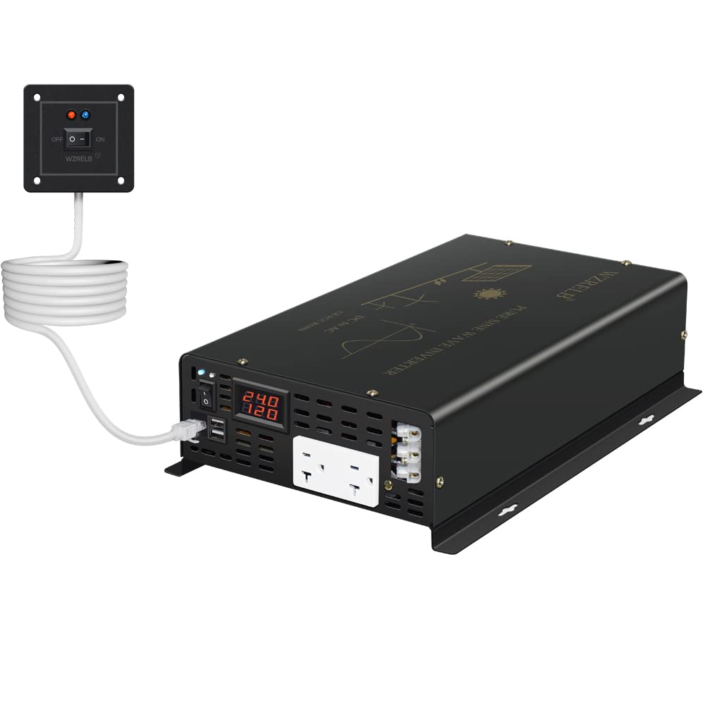 Pure Sine Wave Power Inverter 3000W 24VDC to 120VAC 6000W Peak Dual AC Outlets 2× 2.4A USB Port &Hardwire Terminal with 16ft Remote Conrtol Off (3000W24V)
