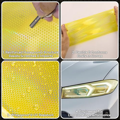 Car Light Tint Film (Ammo Yellow Honeycomb / 12in x 60in)