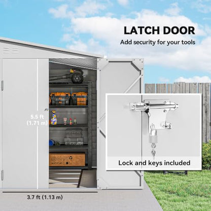 4.6' x 9' Steel Outdoor Storage Shed Waterproof Lean (White)