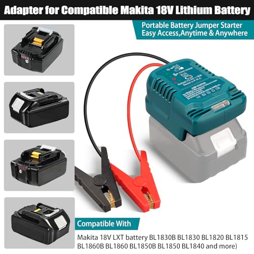 Jump Starter Adapter for Makita 18V Battery with Jumper Cable Clamps Portable Car Charger Jump Starter (For Makita)