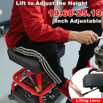 Rolling Shop Stool with Wheels (Red)