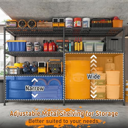 81.5''W Storage Shelves 3680LBS Garage Shelving Heavy Duty 4 Tier Metal Shelving Unit Adjustable Wire Shelf and Storage Pantry Shelves for Kitchen Garage