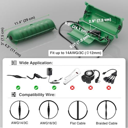 Outdoor Extension Cord Safety Cover (Green / Medium Box: 9.5" L x 3" W x 2.9" H)