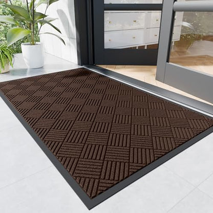 Durable Indoor Outdoor Door Mat (4' x 5' (Rectangular) / Brown-diamond)