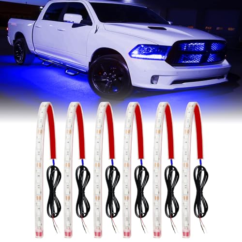 12V LED Strip Lights Blue 32CM Waterproof for Car Boat Motorcycle Pack of 6 (Blue)
