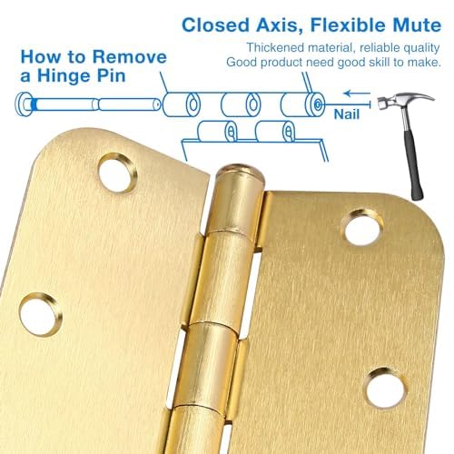 Rounded Door Hinges 3.5" X 3 1 (Satin Brass-Rounded / 6 Pack-no squeak)