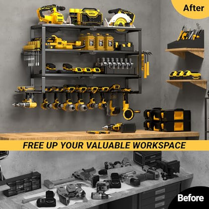 Large Power Tool Organizer Wall Mount (4 Layer 10 Drills Holder Extra Tall)