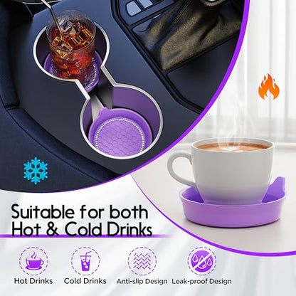 2 Pack Car Cup Holder Coaster Bling Crystal Rhinestone Car Interior (Purple / 2 Pack)