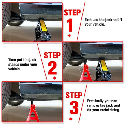 Jack Stands 6 Ton (6 Ton Double Pin Locking with Rubber Pads / Red)