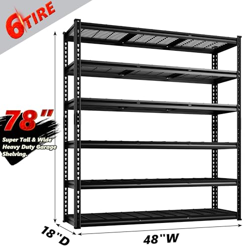 6 Tier Adjustable Heavy Duty Metal Shelving for Garage Warehouse (48" W X 18" D X 78" H)