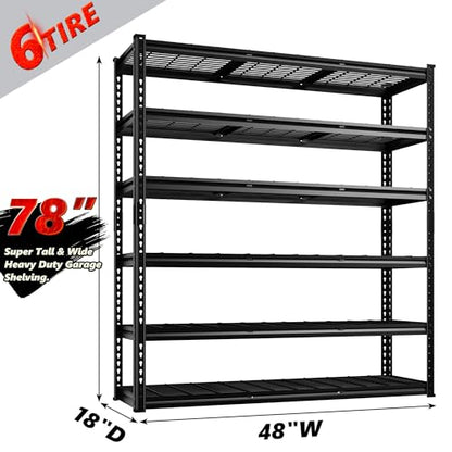 6 Tier Adjustable Heavy Duty Metal Shelving for Garage Warehouse (48" W X 18" D X 78" H)