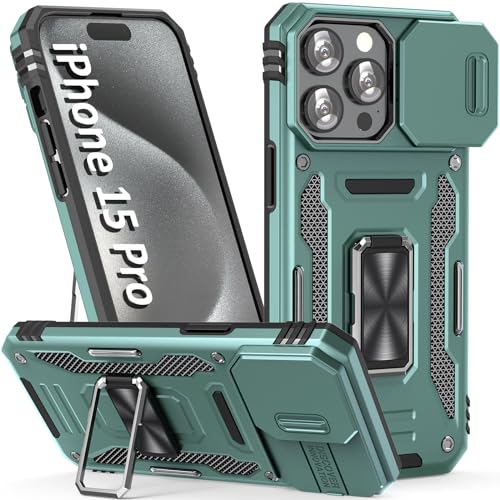 Alpine Green Phone Case for i Phone 15 Pro Case with Camera Cover (★ iPhone 15 Pro 【6.1 inches】 / Alpine Green)