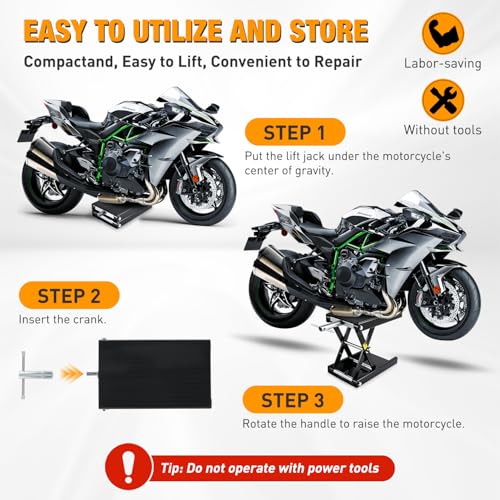 Motorcycle Lift Jack 1100 LBS Motorcycle Scissor Jack Stand Lift with Wide Deck Crank Handle 3.4" (Black)